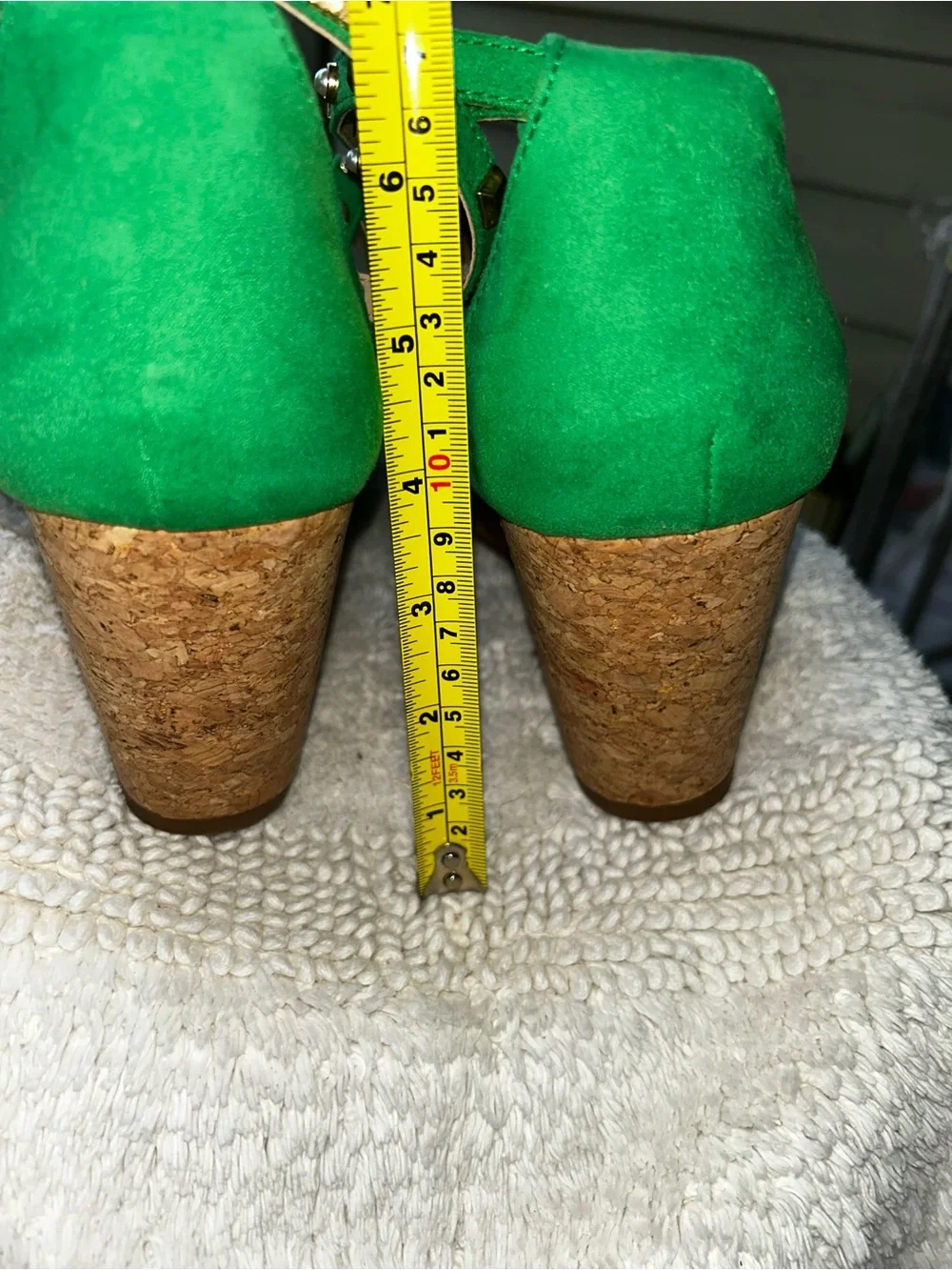 Studded Green Suede Cork Wedge Sandals - Women